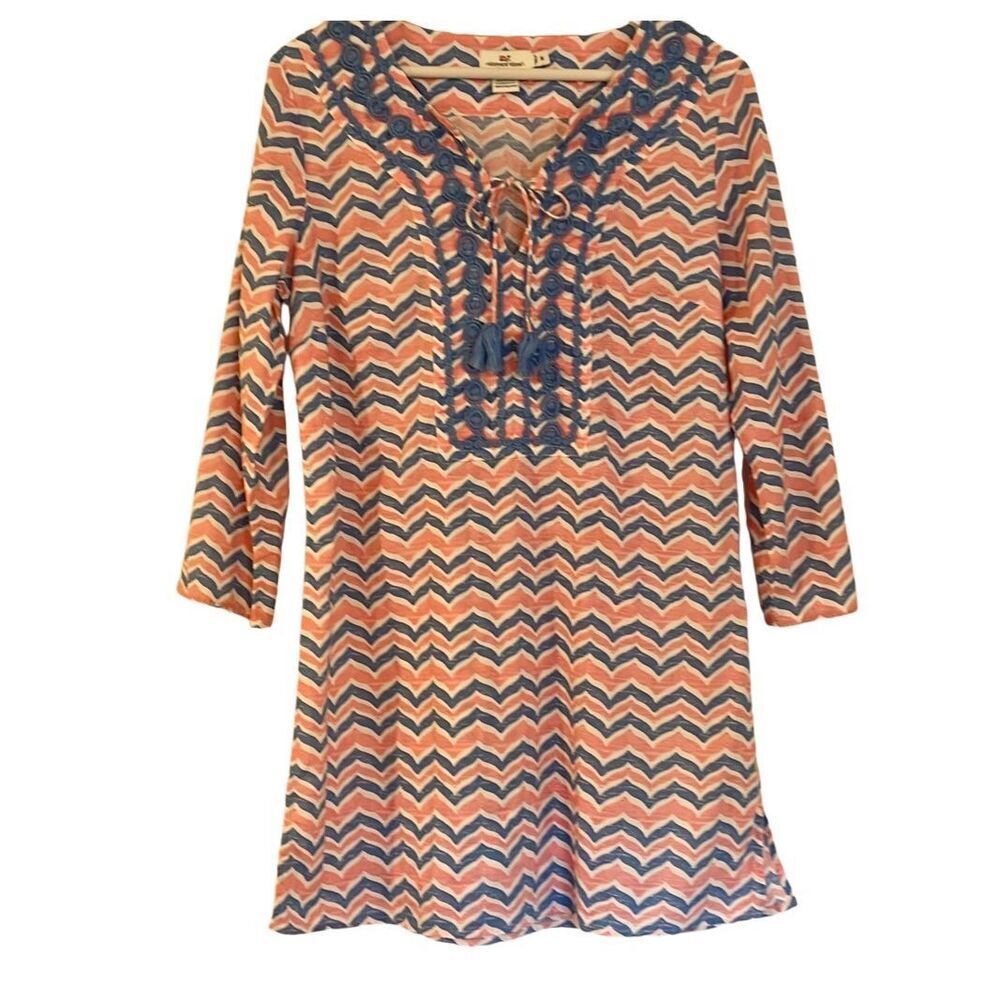 Vineyard Vines chevron embroidered whales tale coverup dress M - Picture 3 of 14
